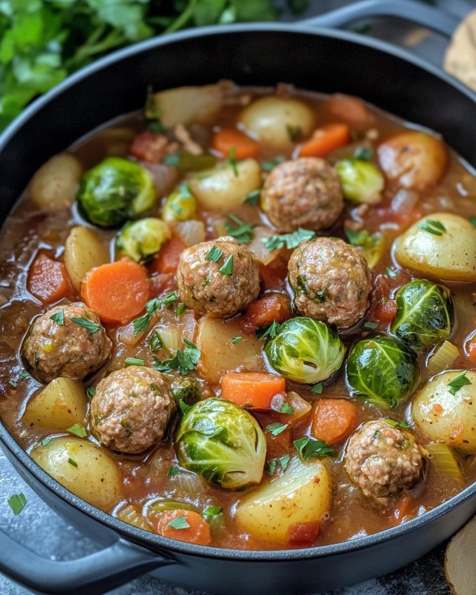 y165 Herzhaft und gesund: Rosenkohl-Hackbällchen-Eintopf