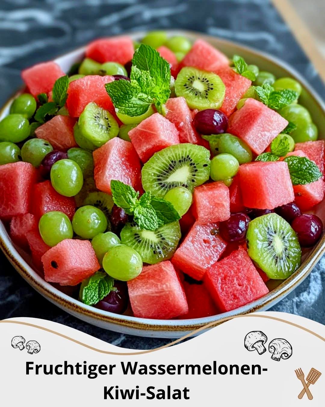🍉🥝🍇 Wassermelonen-Kiwi-und-Grüne-Trauben-Salat