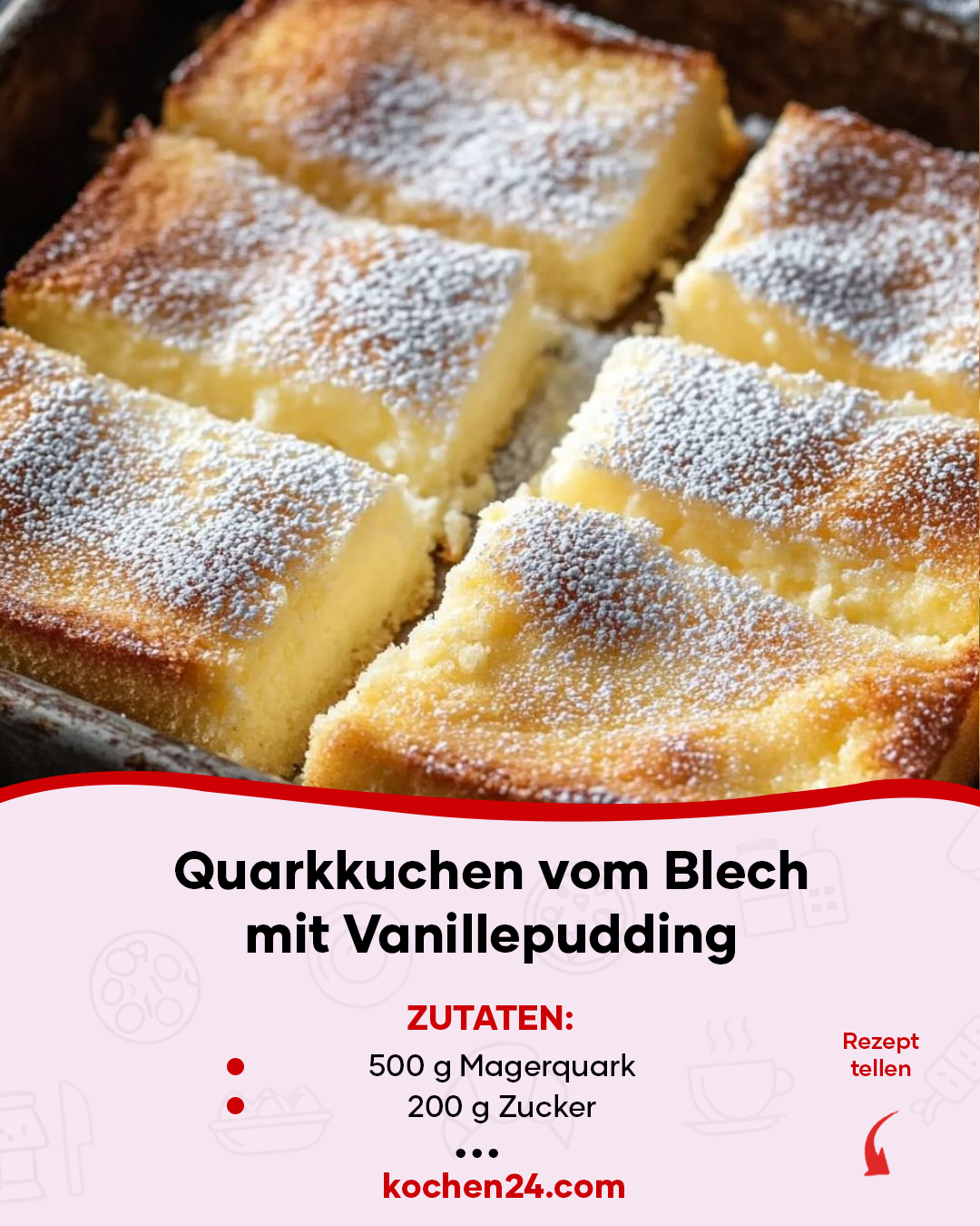 y510 Quarkkuchen vom Blech mit Vanillepudding