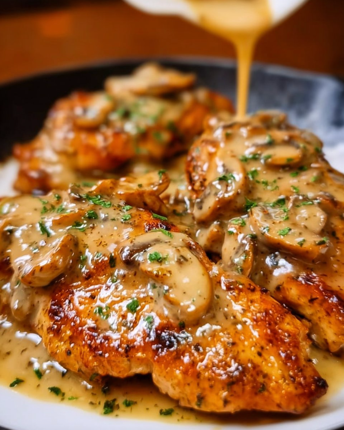 Zartes Hähnchen mit Käse und Pilzen wie im Restaurant