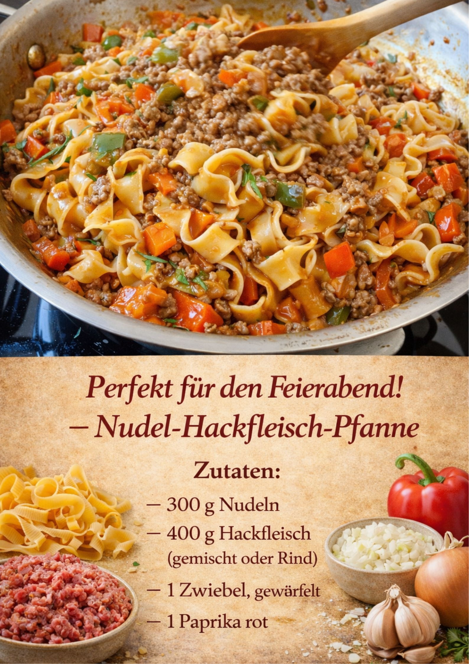 y762 Blitzschnell & mega lecker – Nudel-Hackfleisch-Pfanne in 15 Minuten
