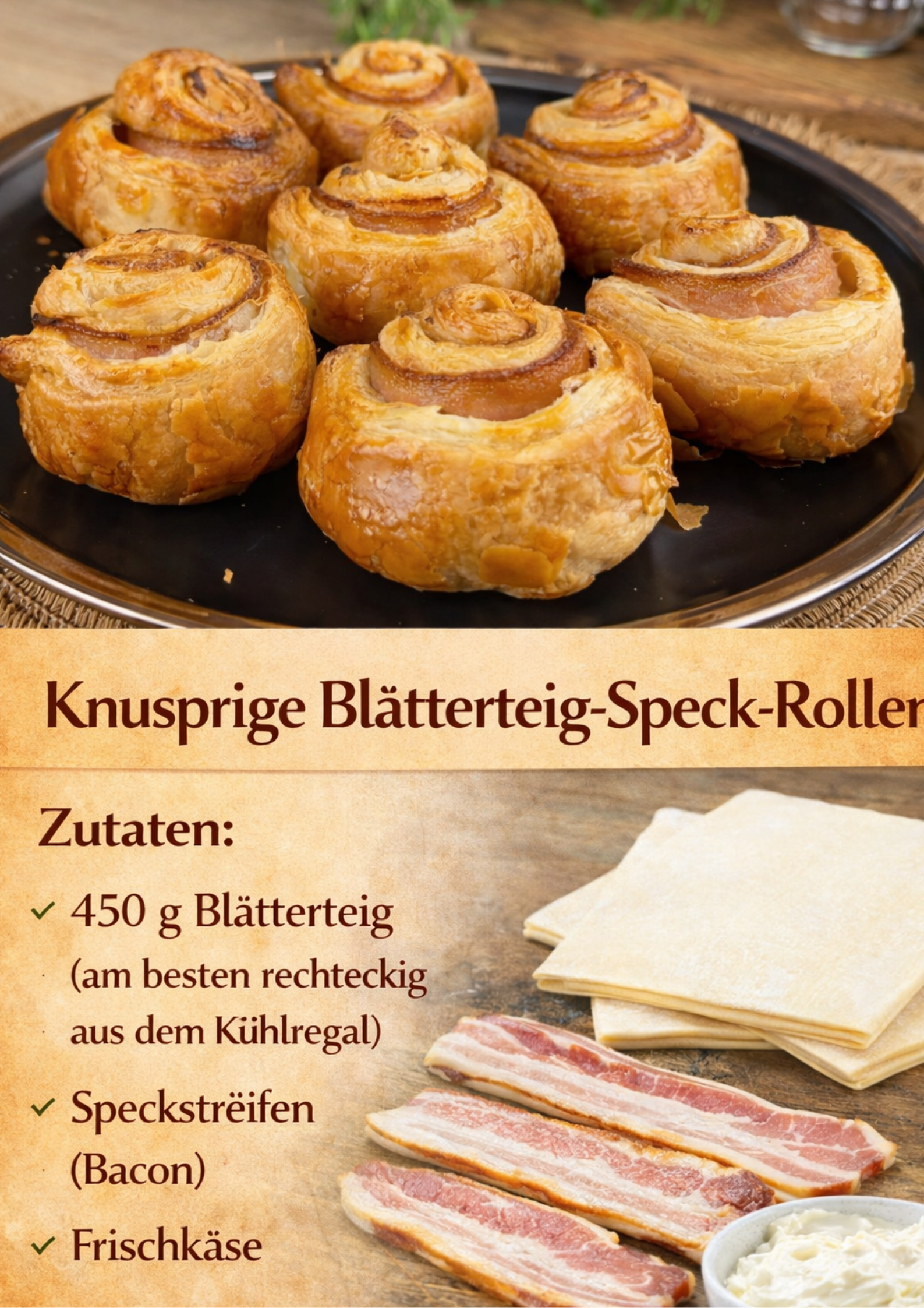 y764 Knusprige Blätterteig-Speck-Rollen – Der perfekte Snack