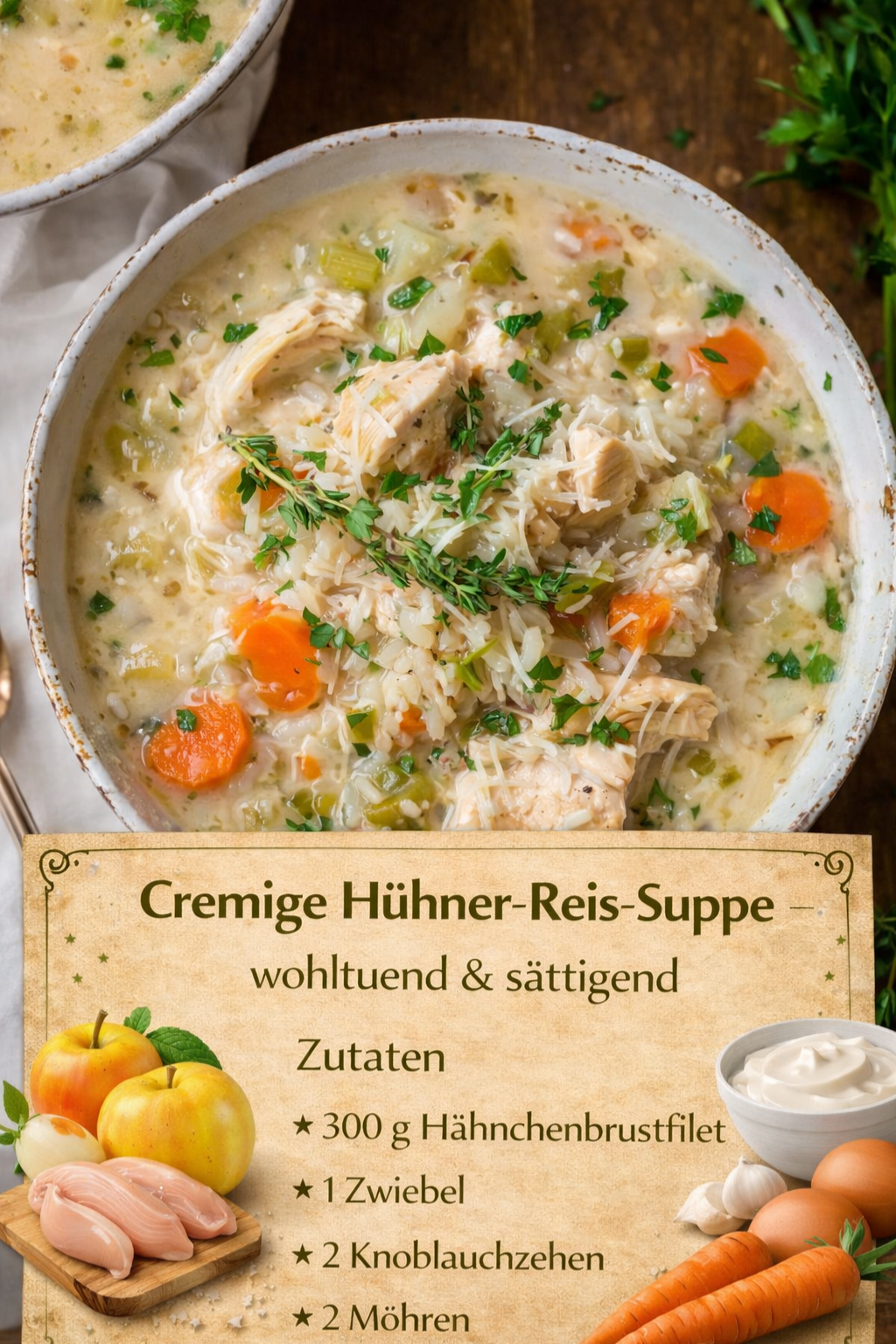 Cremige Hühner-Reis-Suppe y841 Cremige Hühner-Reis-Suppe – wohltuend & sättigend