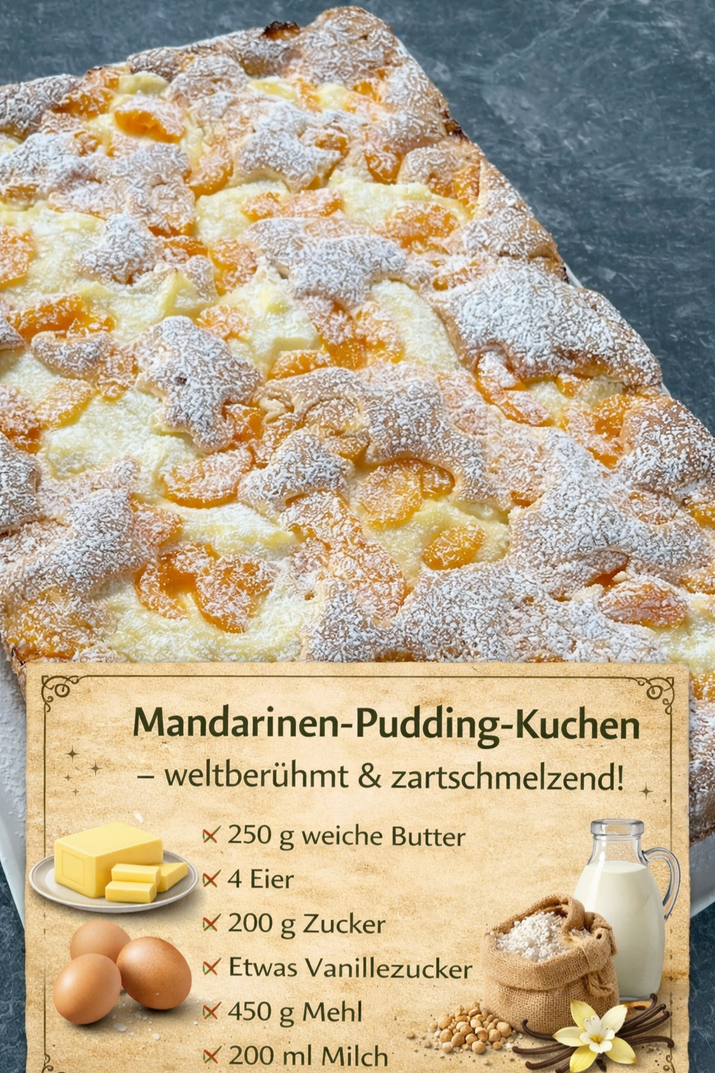 Mandarinen-Pudding-Kuchen – weltberühmt & zartschmelzend!