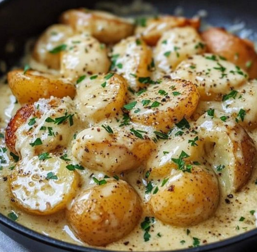 Kartoffeln in cremiger Knoblauchsoße y860 Kartoffeln in cremiger Knoblauchsoße