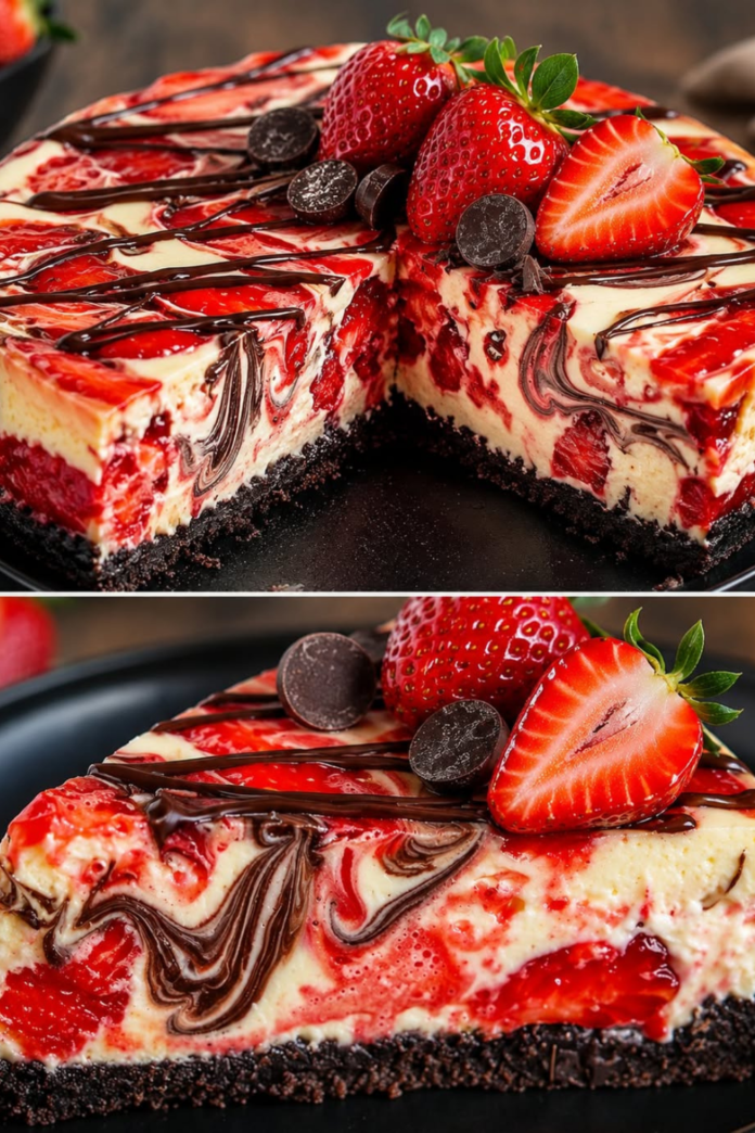Schoko-Erdbeer-Käsekuchen – cremiger Kuchen mit fruchtiger Erdbeer-Schicht